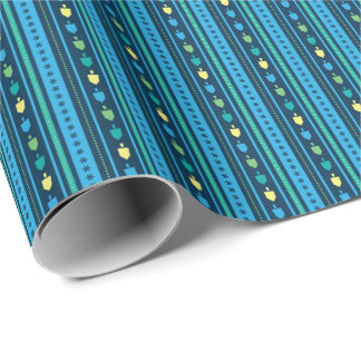 Hanukkah Dreidel Party Stripe Wrapping Paper