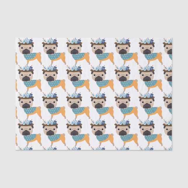 Hanukkah Dreidel Pug (customizable) Tissue Paper (Front)