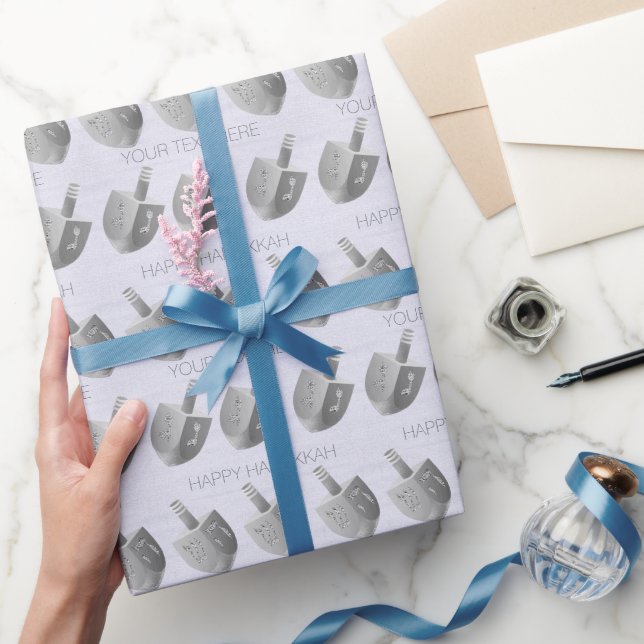 Hanukkah Dreidel Silver Pattern Personalize This Wrapping Paper (Gifting)