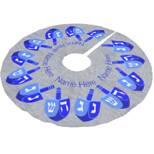 Hanukkah Dreidels Blue Personalized Chrismukkah Brushed Polyester Tree Skirt