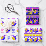 Hanukkah Dreidels Colorful Monogram Assortment Wrapping Paper Sheet<br><div class="desc">Create your own personalized gift wrapping paper sheets assortment with your optional monogram and custom greeting on this Hanukkah Dreidels design in colorful shades of bright blue, hot pink, vivid yellow and rich purple. The first sheet features a simple white background and rows of colorful Dreidels with text templates in...</div>