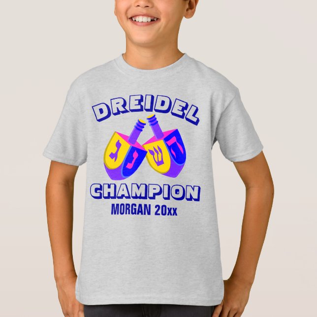 Hanukkah Dreidels Colourful Funny Dreidel Champ T-Shirt (Front)