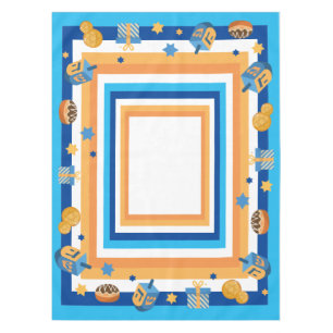 Hanukkah Dreidels Donuts & Stars Tablecloth