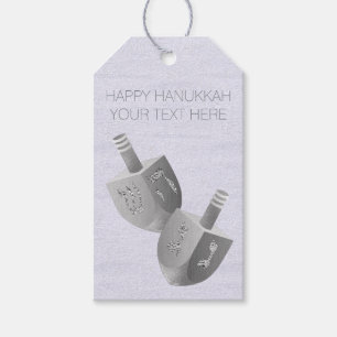 Hanukkah Dreidels Faux Silver Bling Personalized Gift Tags