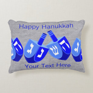 Hanukkah Dreidels In Blue Holiday Home Decor Decorative Pillow