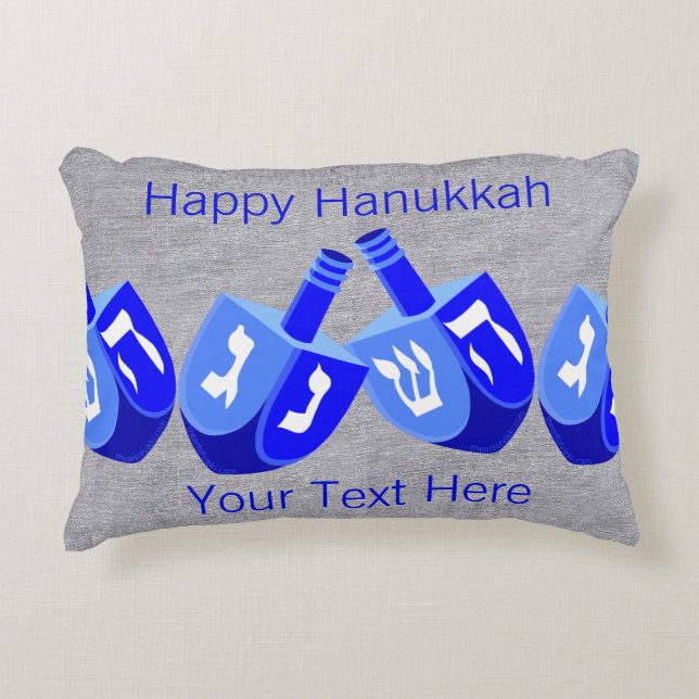 Hanukkah Dreidels In Blue Holiday Home Decor Decorative Pillow (Front)