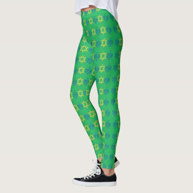 Hanukkah Dreidels + Stars Leggings (Left)