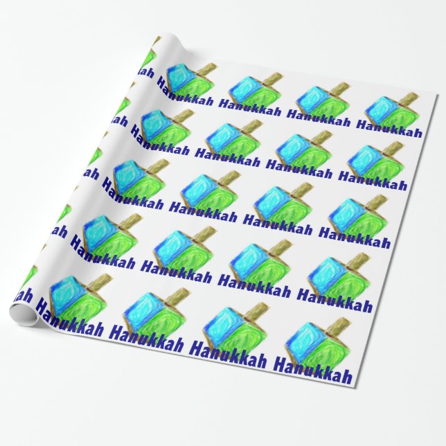 Hanukkah Dreidels Wrapping Paper (Unrolled)