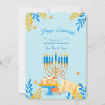 Hanukkah Elements Holiday Greeting Card<br><div class="desc">A lovely, blue, Hanukkah greeting card featuring holiday elements. (Watercolor vector created by pikisuperstar - www.freepik.com). The card is easy to customize with your wording, font, font colour, paper shape and choice of paper type. Not exactly what you're looking for? All our products can be custom designed to meet your...</div>