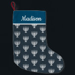 Hanukkah enorah holiday custom name stocking<br><div class="desc">Custom name,  personalized holidays stocking with a beautiful menorah pattern.</div>