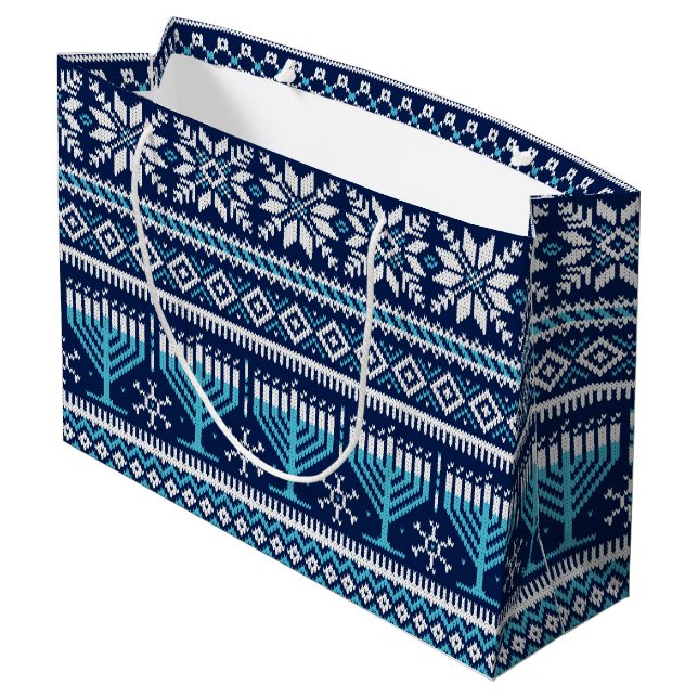 Hanukkah Fair Isle Faux Knit Sweater Large Gift Bag (Back Angled)