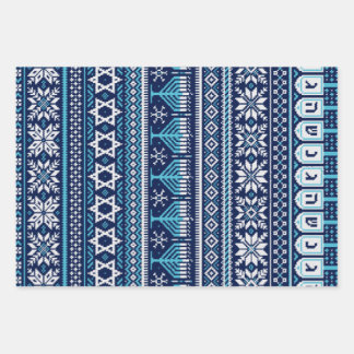 Hanukkah Fair Isle Faux Knit Sweater Wrapping Paper Sheet