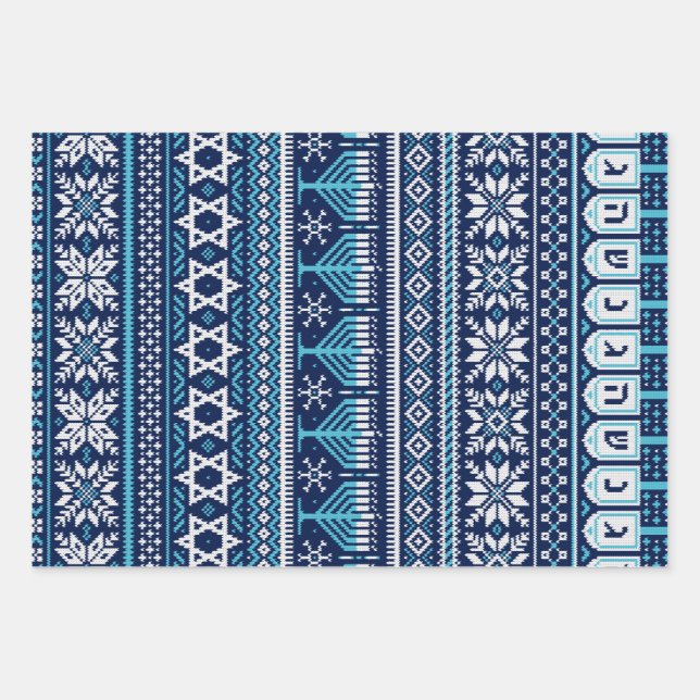 Hanukkah Fair Isle Faux Knit Sweater Wrapping Paper Sheet (Front)