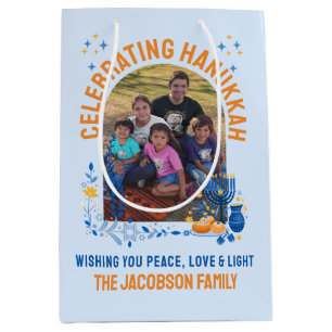 HANUKKAH FAMILY Customizable Photo  Medium Gift Bag