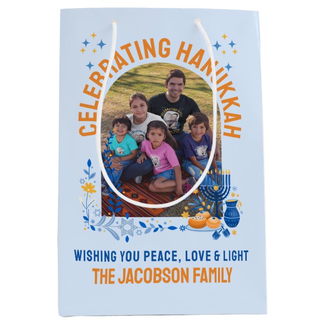 HANUKKAH FAMILY Customizable Photo  Medium Gift Bag (Front)
