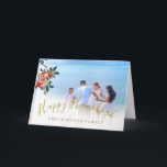 Hanukkah Family Photo  Sweet Pomegranate Card<br><div class="desc">Hanukkah greeting card 
The design features an elegant  pomegranate watercolor  with red fruit and green foliage on a white background. The photo is easily changed for your own family or personal photo.
Easily customize your personal card with your own name or remove the name altogether.</div>