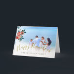 Hanukkah Family Photo Sweet Pomegranate Card<br><div class="desc">Hanukkah greeting card
The design features an elegant pomegranate watercolor with red fruit and green foliage on a white background. The photo is easily changed for your own family or personal photo.
Easily customize your personal card with your own name or remove the name altogether.</div>