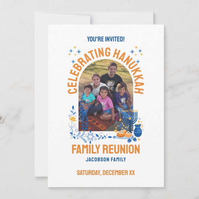 HANUKKAH FAMILY REUNION Customizable Photo  Invitation (Front)