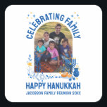 HANUKKAH FAMILY REUNION Customizable Photo  Square Sticker<br><div class="desc">Customizable Photo HANUKKAH FAMILY REUNION Sticker. Add your details and upload your vertical photo. Celebrate your family reunion at Hanukkah. Matching shirts,  gifts and party supplies available.</div>
