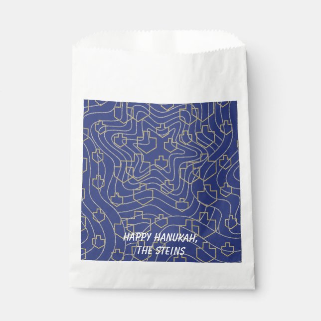 Hanukkah Favour Bag, "Elegant Dreidels and  Stars" Favour Bag (Front)