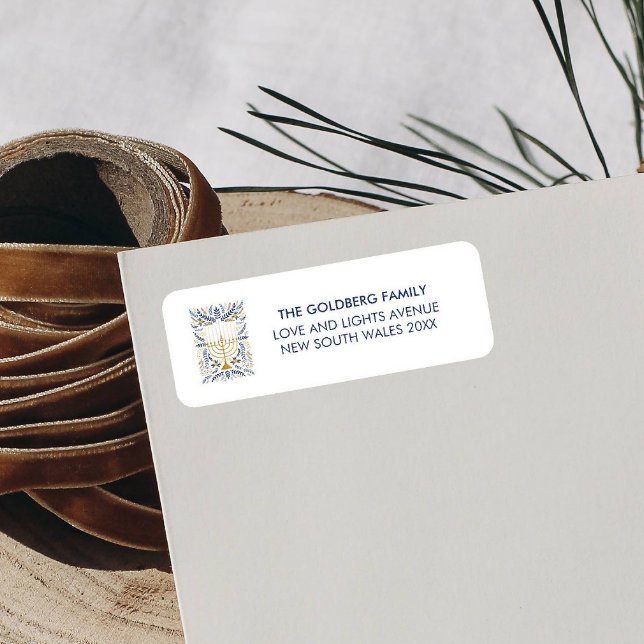 Hanukkah Festive Watercolor Menorah Floral  (ELEGANT MENORAH WITH CANDLES AND FOLIAGE BOTANICAL WHEAT HANUKKAH CORRESPONDENCE MAILING)