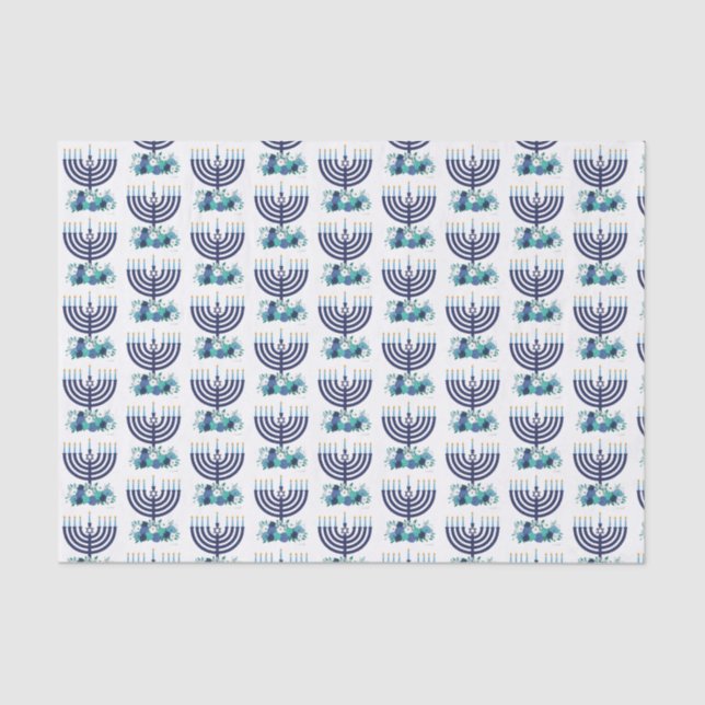 Hanukkah Floral Menorah Pattern Tissue Paper (Front)