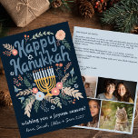 Hanukkah FLorals Hand-drawn Art CUSTOM 4 PHOTO Holiday Card<br><div class="desc">Sweet floral drawing to wish someone happy holidays! Add your own photos and text! Click "personalize" to add your own photos and change the text on the front and back. You can also change colours and fonts, everything is customizable! Also available in my shop in different colours and style, as...</div>