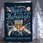 Hanukkah FLorals Hand-drawn Art CUSTOM  Holiday Card<br><div class="desc">Sweet drawing to wish someone happy holidays! Click "personalize" to change text on the inside and front. You can also change colours and fonts, everything is customizable! Also available in my shop in different colours and style, as postcards, flat cards, and as digital download to send instantly via email or...</div>