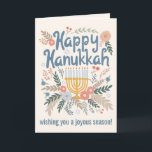 Hanukkah FLorals Hand-drawn Art CUSTOM  Holiday Card<br><div class="desc">Sweet drawing to wish someone happy holidays! Click "personalize" to change text on the inside and front. You can also change colours and fonts, everything is customizable! Also available in my shop in different colours and style, as postcards, flat cards, and as digital download to send instantly via email or...</div>