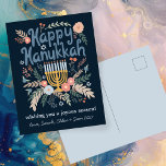 Hanukkah FLorals Hand-drawn Art CUSTOM  Holiday Postcard<br><div class="desc">Sweet dove drawing to wish someone happy holidays! Add your own photos and text! Click "personalize" to change the text on the front and back. You can also change colours and fonts, everything is customizable! Also available in my shop in different colours and style, as photo cards, flat cards, and...</div>