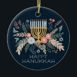 Hanukkah FLorals Hand-drawn Art CUSTOM PHOTO Ceramic Ornament<br><div class="desc">Add your own photos and text! Click "personalize" to add your own photos and change the text on the front and back. You can also change colours and fonts, everything is customizable! Also available in my shop in different colours and style, as postcards, flat cards, and as digital download to...</div>