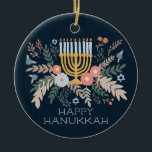 Hanukkah FLorals Hand-drawn Art CUSTOM PHOTO Ceramic Ornament<br><div class="desc">Add your own photos and text! Click "personalize" to add your own photos and change the text on the front and back. You can also change colours and fonts, everything is customizable! Also available in my shop in different colours and style, as postcards, flat cards, and as digital download to...</div>