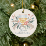 Hanukkah FLorals Hand-drawn Art CUSTOM PHOTO Ceramic Ornament<br><div class="desc">Add your own photos and text! Click "personalize" to add your own photos and change the text on the front and back. You can also change colours and fonts, everything is customizable! Also available in my shop in different colours and style, as postcards, flat cards, and as digital download to...</div>