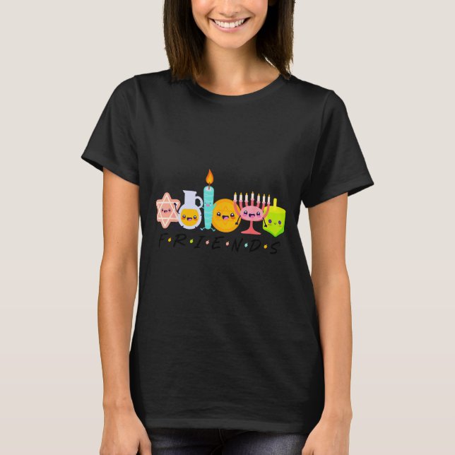 Hanukkah Friends Menorah Traditional Jewish Dreide T-Shirt (Front)