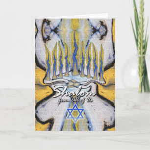 Hanukkah From All of Us, Abstract Menorah Painting Holiday Card