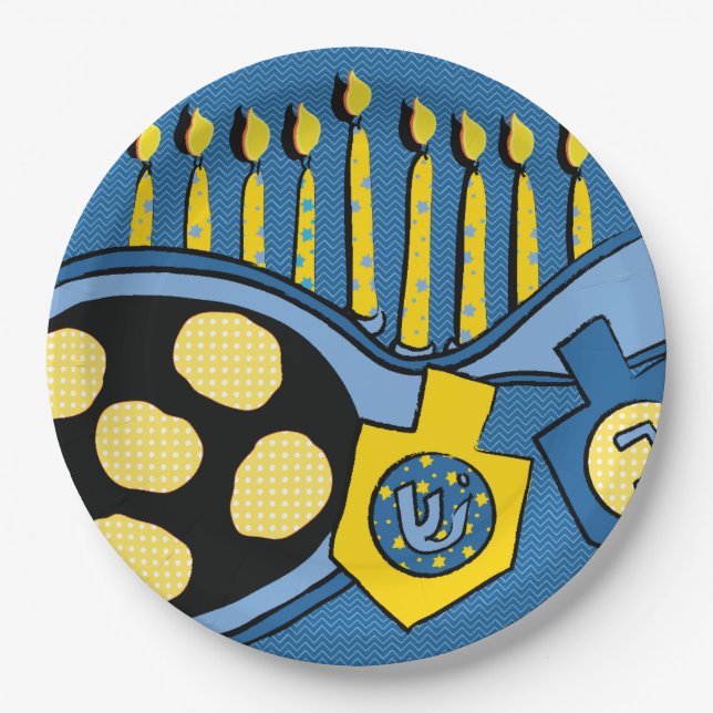 Hanukkah Frying Latkes Paper Plate (Front)