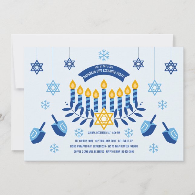 Hanukkah Gift Exchange Party Invitation (Front)