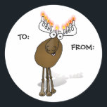 Hanukkah Gift sticker; TO: FROM: Classic Round Sticker<br><div class="desc">This darling little moose wishes you the moosed wonderful Hanukkah and many menorah!</div>