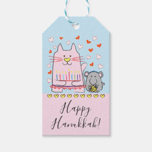 Hanukkah Gift Tags Cat and Mouse