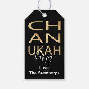 Hanukkah Gift Tags Chanukah Happy Black/Gold