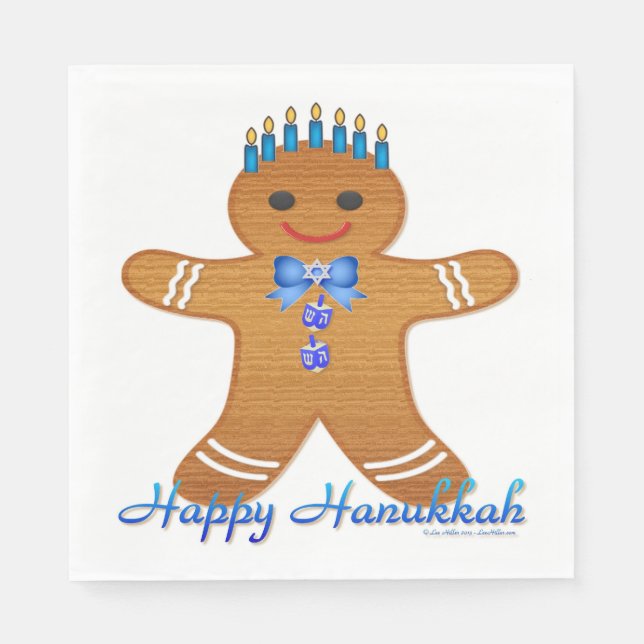 Hanukkah Gingerbread Man Menorah Paper Napkins (Front)