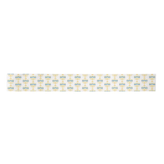 Hanukkah Gold Blue Menorahs Satin Ribbon (Front)