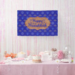 Hanukkah Gold Dreidel Star of David Menorah Blue  Banner<br><div class="desc">Get ready to light up your Hanukkah celebration with this stunning party banner! Featuring a charming design with rose gold Dreidels, Stars of David, and Menorahs against a rich blue background, it's the perfect addition to your Festival of Lights festivities. Whether you're hosting a family gathering or a big party,...</div>