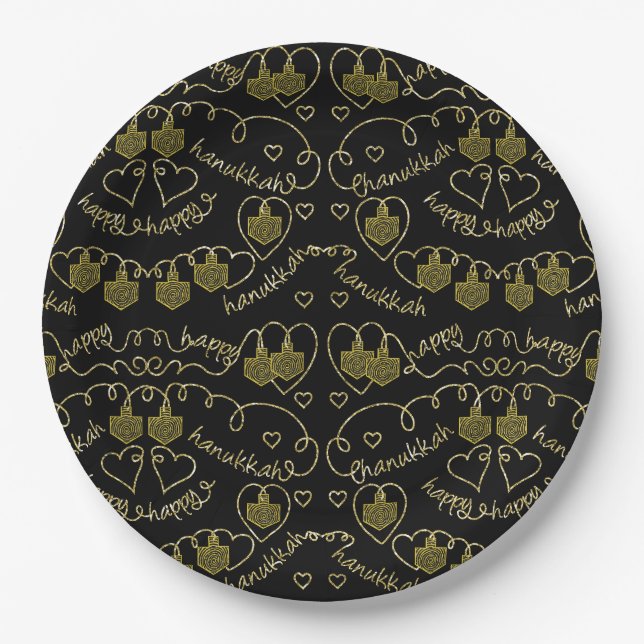Hanukkah Gold Dreidels Paper Plate (Front)