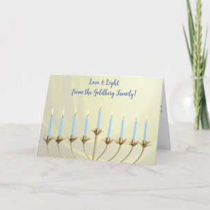 Hanukkah Gold Menorah and Candles "Love and Light" Holiday Card