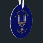 Hanukkah Gold Menorah Elegant Chrismukkah Ornament<br><div class="desc">An elegant Chrismukkah holiday ornament makes a thoughtful gift or keepsake for couples and families who are blending their holidays together to create unique memories for years to come. A deep midnight blue almost sparkly background is the backdrop for my original antique gold Menorah with white candles design. Created exclusively...</div>