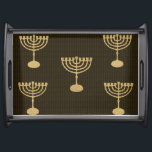 Hanukkah Gold Menorah lights Festival decoration Serving Tray<br><div class="desc">Serving Tray Hanukkah lights Festival decoration for Art & Home, Kitchen & Dining, Cookware & Serveware, Serving Tray for Hanukkah Festival and Jewish Holiday, Anniversary, Wedding Day, Bar Mitzvah, Bat Mitzvah, Rosh Hashanah Celebration, Artwork design with "Chanukiah or Hanukkiah" Decorative pattern, Gold Menorah illustration, , Rustic, Bokeh Lights, Paper texture,...</div>