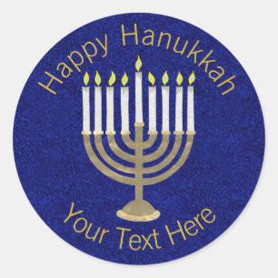 Hanukkah Gold Menorah On Rich Blue Background Classic Round Sticker