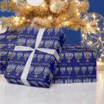 Hanukkah Gold Menorah Pattern Personalize This Wrapping Paper<br><div class="desc">Unwrap eight nights of Hanukkah fun with this classic Menorah [Hanukiah] pattern wrapping paper. Rows of gold and white Menorahs in two sizes are sprinkled in between with your custom text in a gold colour on the rich dark blue background. Hanukkah Blessings can be changed to Happy Chanukah if you...</div>