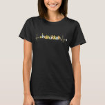 Hanukkah Gold N Colour and the beat goes on TShirt<br><div class="desc">Hanukkah Gold, Yellow, Blue, Orange "... and the beat goes on... " Women's Basic T-Shirt Choose from many different colours, styles, and sizes for this design! Personalize by moving and or resizing Chanukah element and delete text on back and add your own words. Choose text style, colour, and size. Thanks...</div>